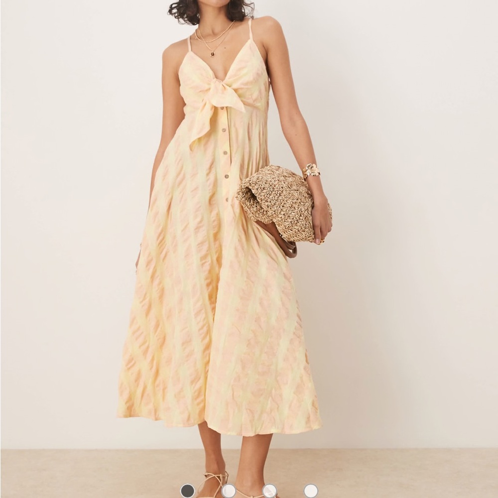 Tie-Front Free People via gingham cami midi dress in yellow - Picture 4 of 11